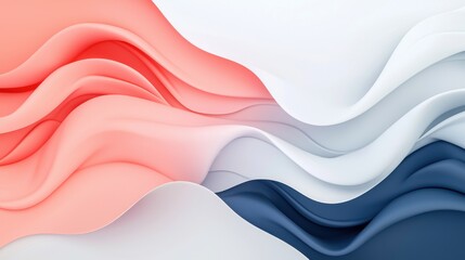 Abstract fluid shapes in coral and dark blue on a minimalist white background