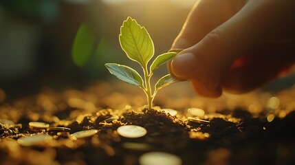 Poster - coins and money growing plant for finance and banking saving money or interest increasing concept : Generative AI