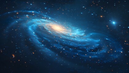 Cosmic Blue Galaxy with Twinkling Stars and Spirals for Digital Art and Presentations