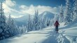 © The Little Hut - Mountaineer backcountry ski walking ski alpinist in the mountains Ski touring in alpine landscape with snowy trees Adventure winter sport Low Tatras slovakia : Generative AI