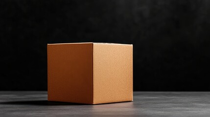 A brown cardboard box on a dark background, perfect for packaging or delivery purposes.