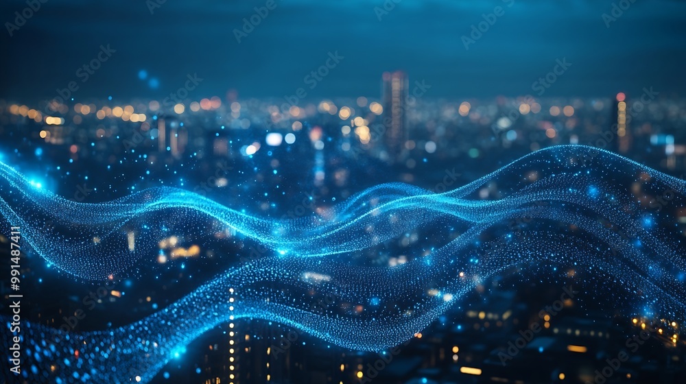Smart city and big data connection technology concept with digital blue ...