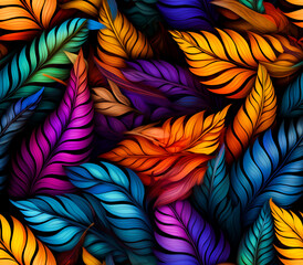 Seamless pattern of bright purple, blue and red leaves. Beautiful and modern for background design.