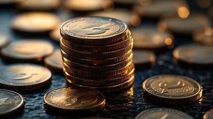 Leinwandbilder - Euro coins stacked on each other in different positions : Generative AI