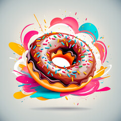 Illustration of round donut doughnut on the abstract background.