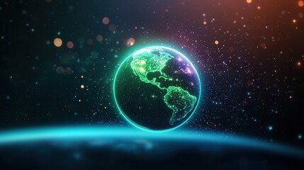 Wall Mural - Futuristic Earth Globe with Green and Blue Lights.