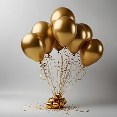 Festive celebration background with golden foil balloons on white background.. generative ai 