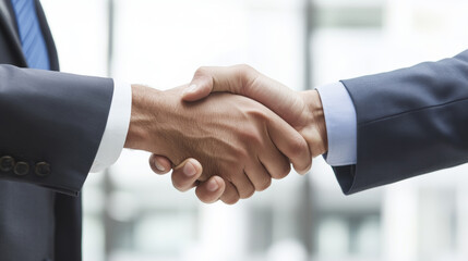 Business handshake symbolizes partnership and agreement, showcasing two individuals in formal attire connecting in professional setting