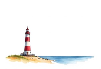 Wall Mural - Summer lighthouse watercolor style isolated illustration hand drawn
