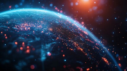 Leinwandbilder - Panoramic abstract dot and triangle connection background The world is connect and smaller concept Digital futuristic Earth minimalism background : Generative AI