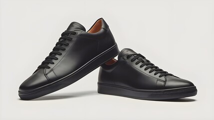 Black Leather Sneakers with White Background