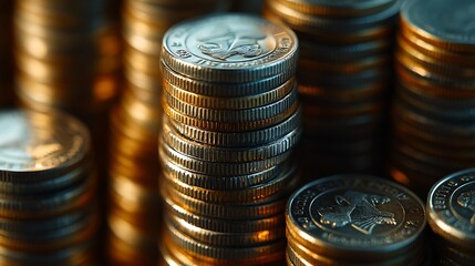 Aufkleber - closeup of the coins stack for a financial business presentation background home loan money saving stock and fund management retirement plan concept business growth profit selective fo : Generative AI