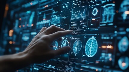 Fototapete - Doctor diagnose digital patient record on virtual medical network on Computing electronic medical record Digital healthcare and network connection interface Global health care Medical  : Generative AI