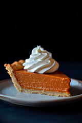 Traditional punkin pie topped with whipped cream