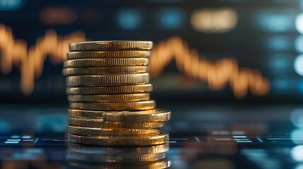 Aufkleber - Stack of money coin with trading graph for finance investor Cryptocurrency digital economy  Financial investment background concept : Generative AI