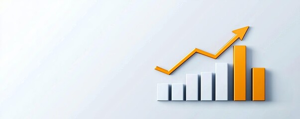 Graphic representation of growth with bars and an upward arrow, white isolated background.