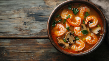 Tom Yum Kung Thai food Grilled shrimp and  with vegetables, a delicious and healthy meal