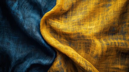 Wall Mural - A piece of fabric with a blue and yellow stripe