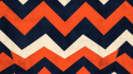 Wall Mural - Abstract orange, white, and blue chevron pattern with textured background.