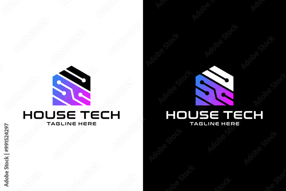 Home tech with connection dot line art style logo design creative idea ...