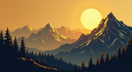 Wall Mural - sunset in mountains