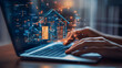 © charli - property value and real estate concept person using laptop to compare house offers online digital illustration