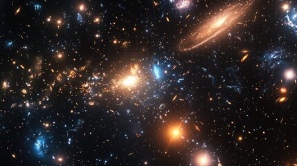 Wall Mural - Expansive interstellar void with clusters of faint galaxies