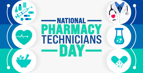 National Pharmacy Technicians Day background or banner design template is observed every year in October. Holiday concept. Template for card, poster, placard, template. eps 10