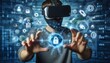 © natthawut - Person Using Virtual Reality Tech with Cybersecurity Icons