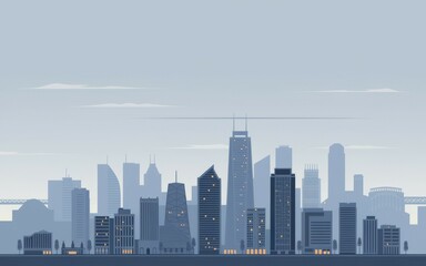 Cityscape skyline. A minimalistic city skyline with tall buildings reaching for the sky, illustrating urban development and progress.