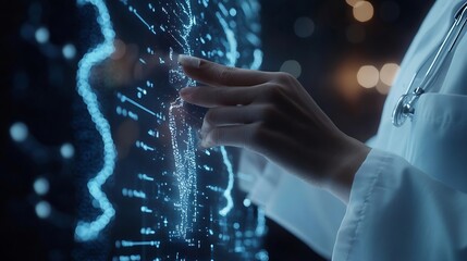 Fototapete - Medicine doctor touching medical global network Computing electronic medical record DNA Digital healthcare and network connection on virtual interface medical technology and innovation : Generative AI