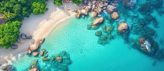 Sticker - Aerial View of a Tropical Beach with Clear Blue Water