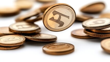 Poster - Falling euro coins on white background : Generative AI