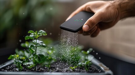 Smart irrigation system controlled via smartphone in a home garden, Smart Irrigation, Tech for sustainability