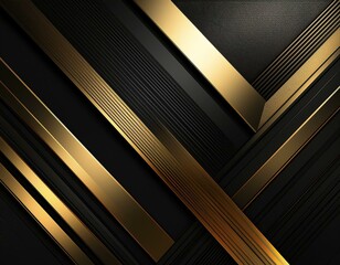 Poster - Sophisticated dark abstract background with golden diagonal elements. A modern luxurious gradient effect. 3d layout for promotional presentations at a sale event or night occasion. Geometric style