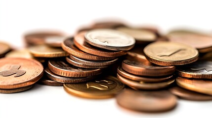Poster - A pile of Coins on a white background : Generative AI