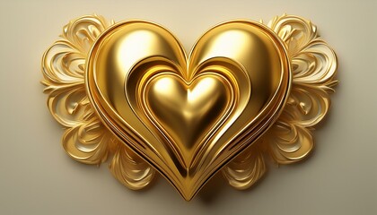 Three-dimensional golden heart graphics on clear backgrounds