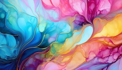 Poster - Translucent dye-based ink shades. Vibrant artistic veined surface background. Perfect for gift wrap and wall covering patterns. Merging acrylic colors. Modern liquid art. Ink artistry