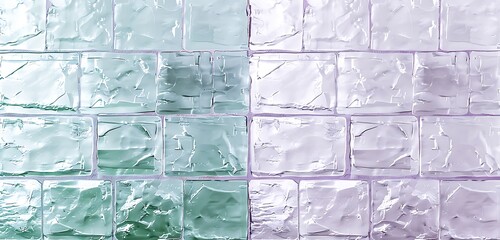 Wall Mural - minimalist crystal brick wall, one side in emerald green and the other in pale lavender, modern dual