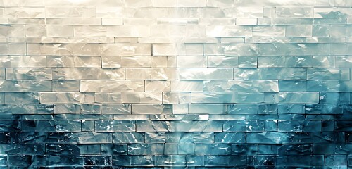 Wall Mural - minimalist crystal brick wall in dual shades of ocean blue and ivory, tranquil abstract background