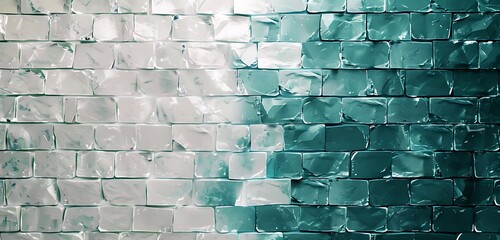 Wall Mural - minimalist crystal brick wall in dual shades of teal and ivory, abstract background