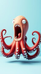 Wall Mural - 3D Rendered Cartoon Octopus with Big Mouth.