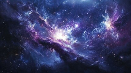Wall Mural - bright nebula cloud expanding, with stars and galaxies forming in the background, representing the b