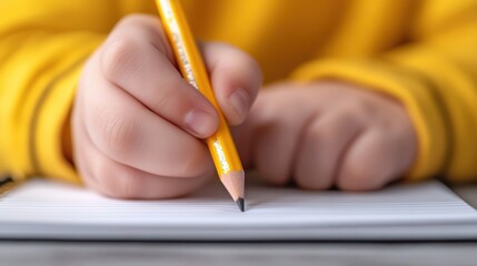 Poster - A person writing with a pencil on lined paper, AI