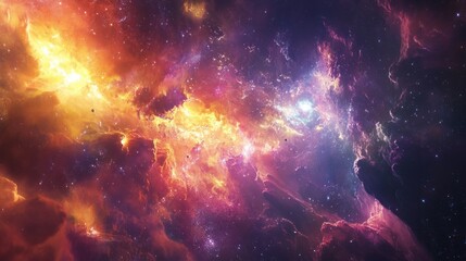 Wall Mural - colorful cosmic scene with gases, dust, and expanding galaxies, showcasing the energy of the big ban