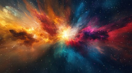 Wall Mural - colorful explosion of gases and dust expanding in space, symbolizing the universe's formation after 