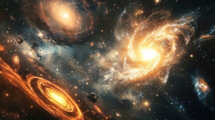 Wall Mural - cosmic background with galaxies and expanding gases, symbolizing the birth of the universe through t
