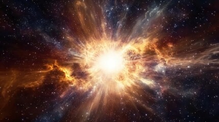 Wall Mural - cosmic background with swirling gases and dust particles expanding outward, showing the universe's o