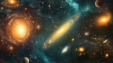 Wall Mural - cosmic background with galaxies and expanding gases, symbolizing the birth of the universe through t