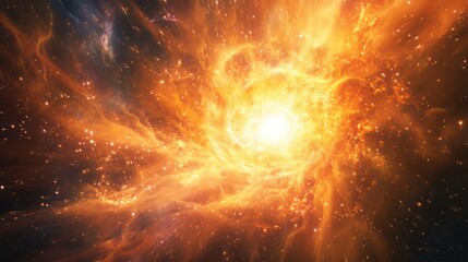cosmic explosion with bright light and expanding galaxies, symbolizing the birth of the universe